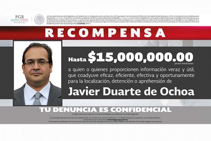 Javier DUARTE, 15 millones de pesos de RECOMPENSA a quien aporte datos para localización. (PGR) Reco-690x460