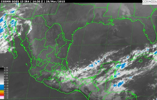 Disminución de nublados a lo largo de la región con potencial de lluvias en zonas montañosas y sur de Veracruz así como incremento de la temperatura.