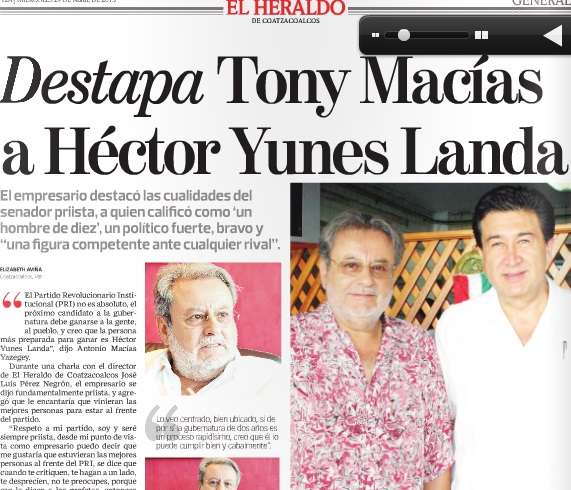 En uno de los periódicos de la família en el sur, ventanean a Héctor Yunes Landa para la de 2 años