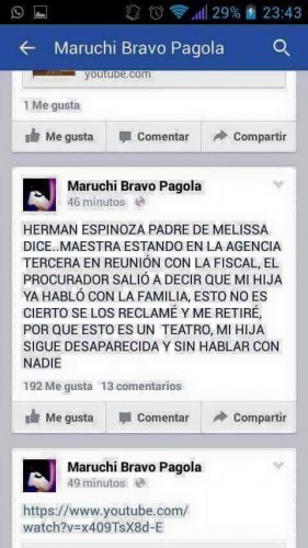 Herman Espinoza, padre de Melissa, comunicó a través de redes sociales como falsa la aparición de su hija