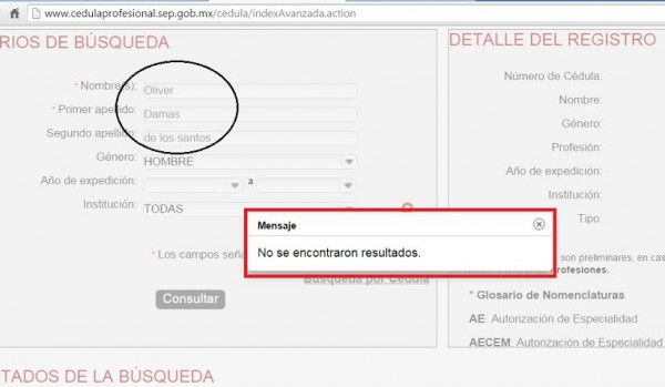 Oliver Damas de los Santos tampoco es titulado, no aparece en registro de la SEP
