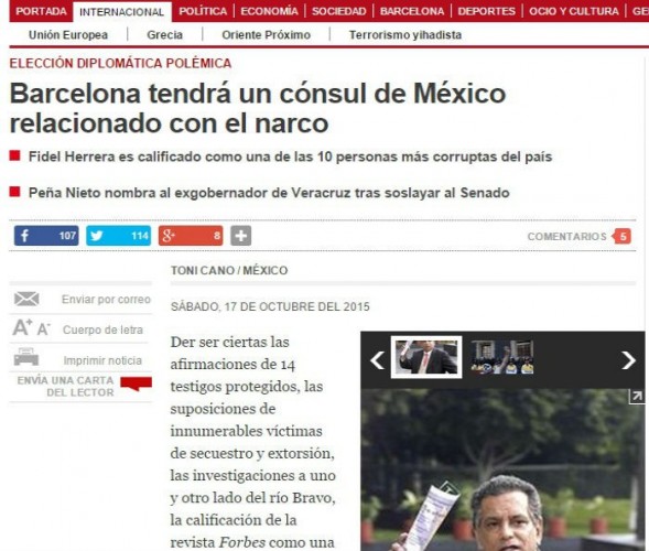 Tampoco en España quieren a Fidel Herrera por sus "malas compañías"
