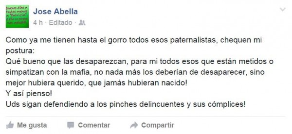 José Avella dueño del Buen Tono escribió esto en su muro