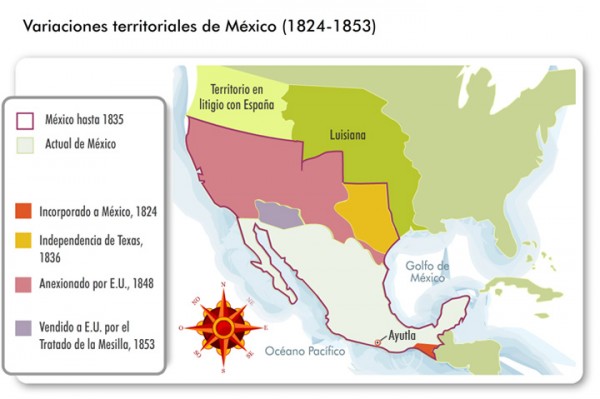 Se firma el tratado de La Mesilla, mediante el cual México vende a Estados Unidos más de la mitad de su territorio, cerca de dos millones de kilómetros cuadrados.