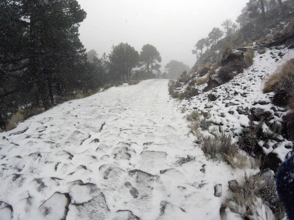 Pese a que no ha caído nieve hoy martes, el Cofre de Perote se mantiene nevado