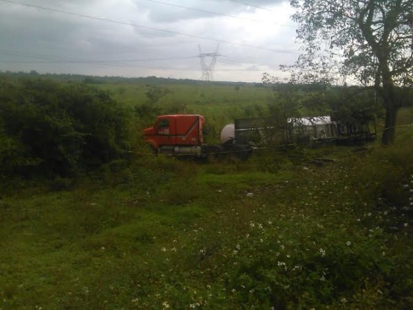El vehículo se volteó sobre la zona pantanosa pues el trailero perdió el control por las balas que le quitaron la vida/ agencias