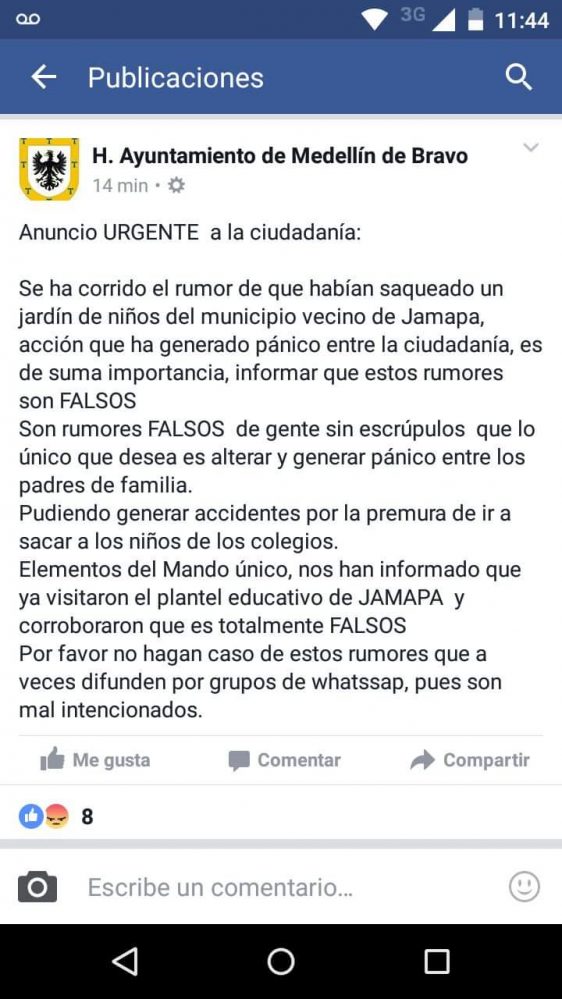 Uno de los mensajes divulgados en redes